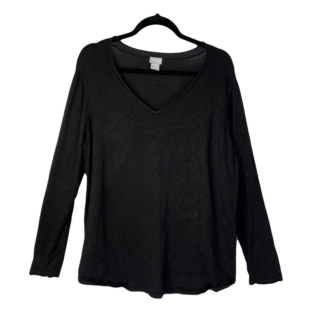 Chico’s | Black V-Neck Lightweight Long Sleeve Essential Sweater, XL
